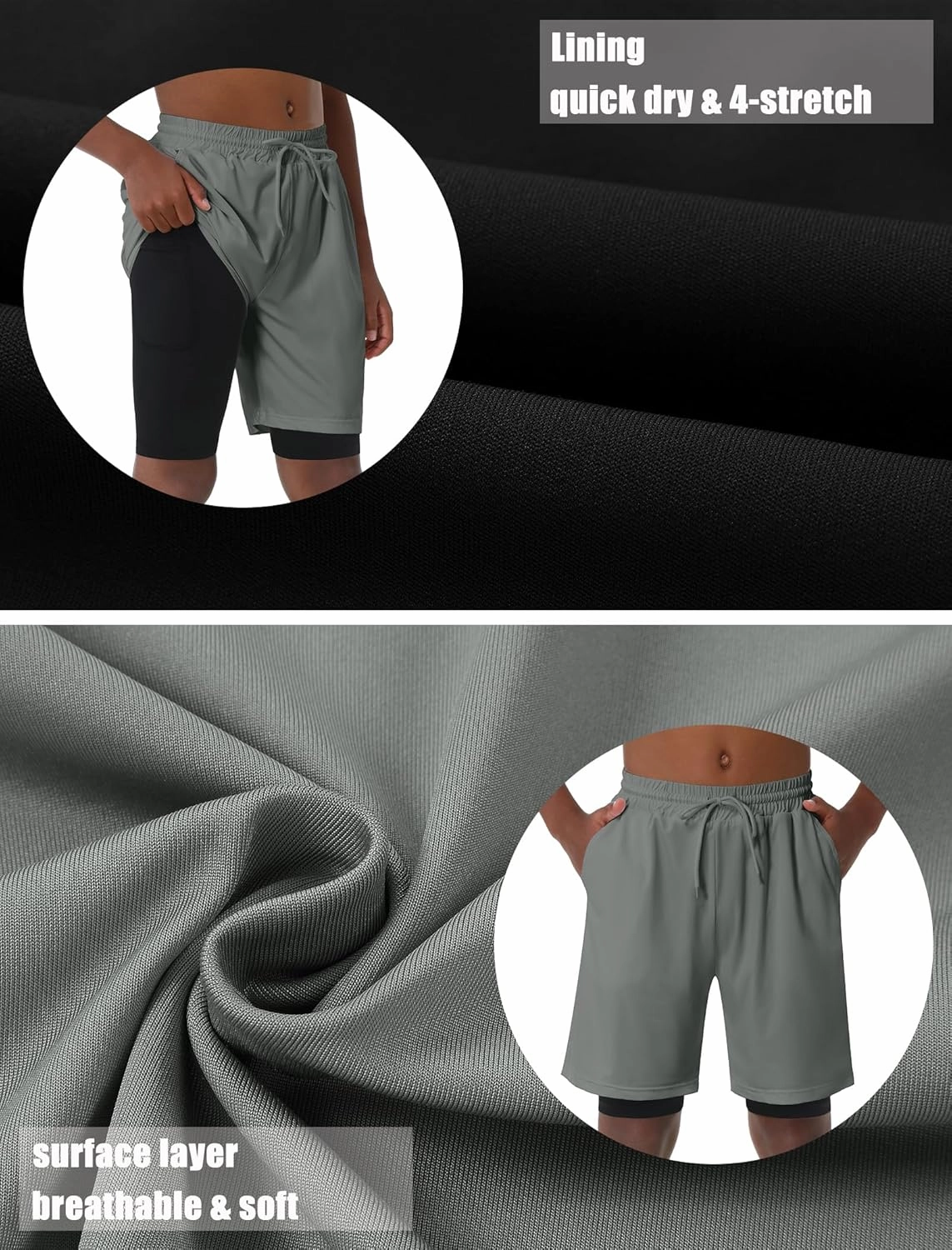 EXARUS Boys Athletic Shorts 4"/6" Quick Dry Lightweight Adjustable Elastic Waist Pockets Basketball Soccer Running