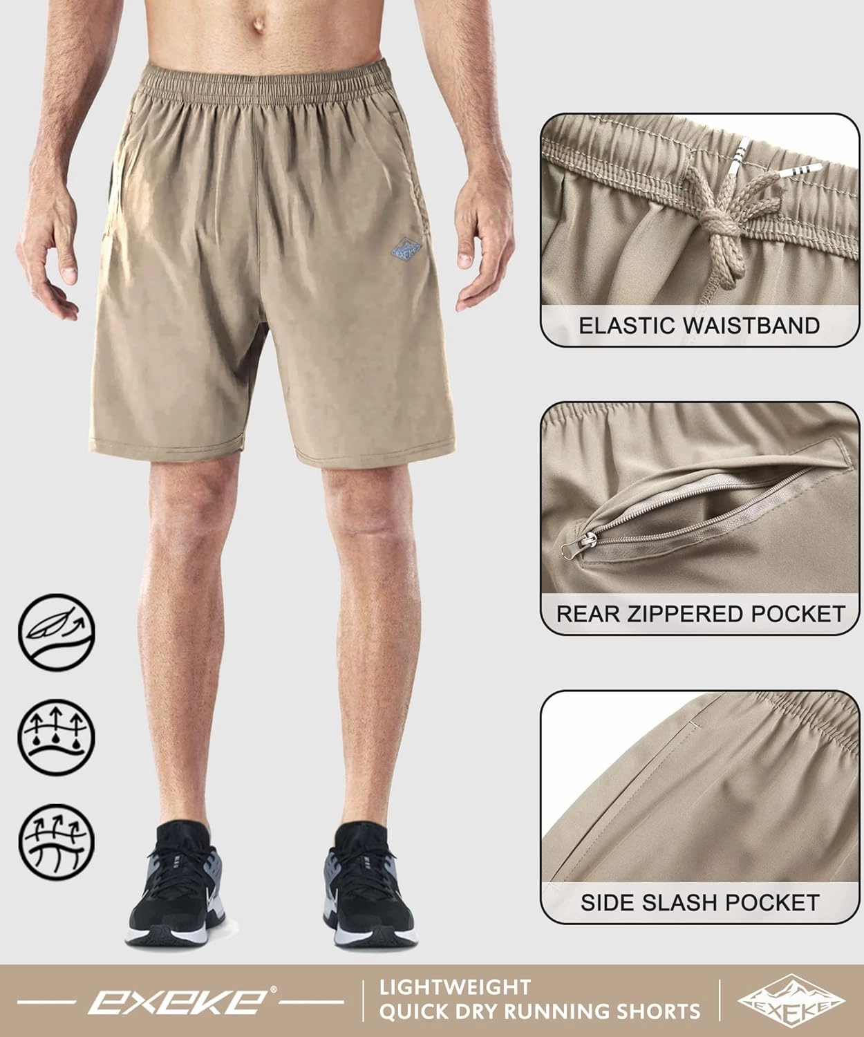 EXEKE Men's Athletic Shorts Quick Dry Running Shorts Lightweight Gym Workout Shorts with Pockets