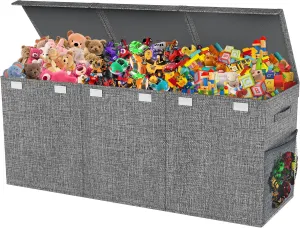 Extra Large Toy Box, Collapsible Sturdy Kids Toy Chest for Boys, Girls, 41"x14"x16" Storage Organizer Toddler Storage Bins with Lids, Toybox Basket for Living Room, Bedroom, Nursery, Gray