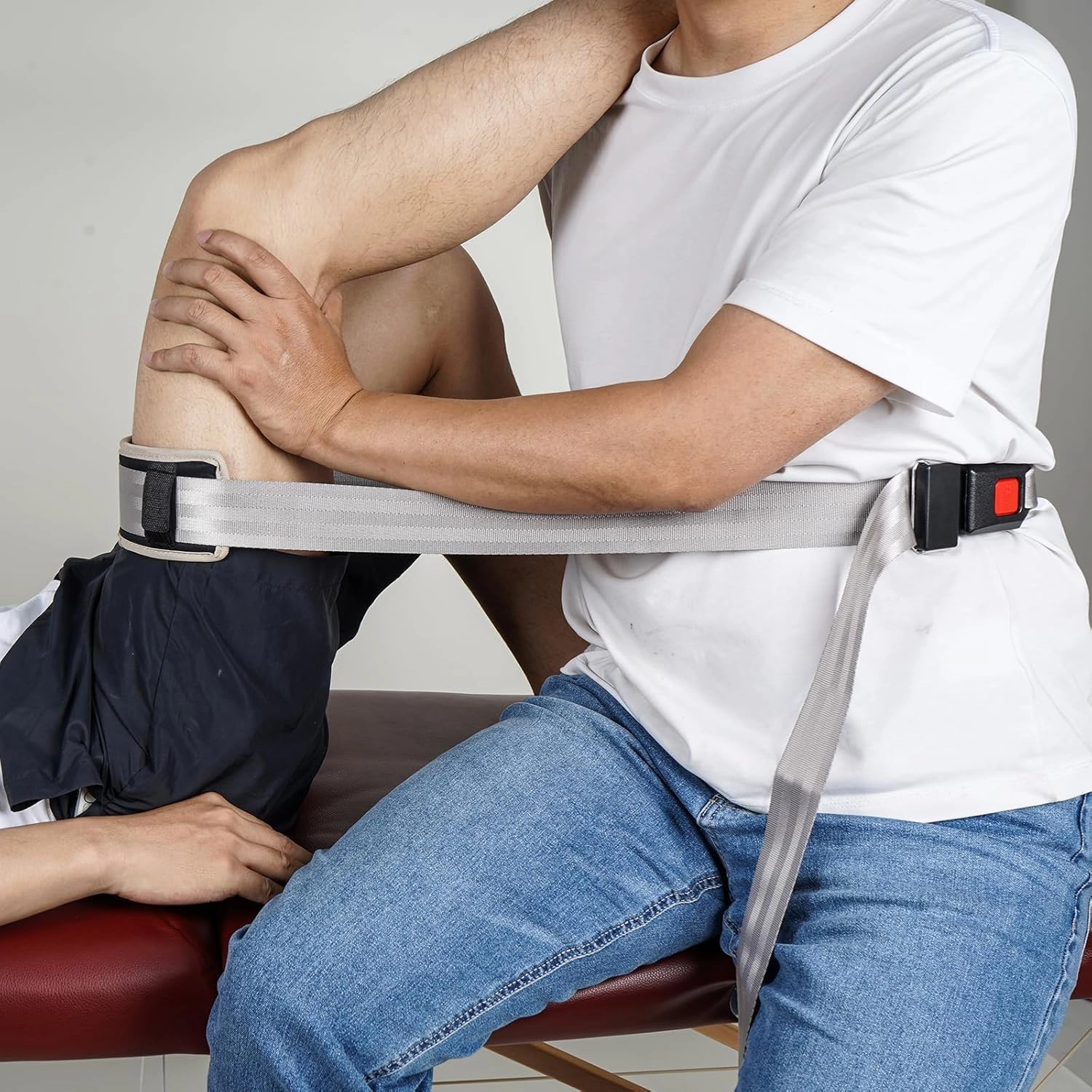 Extremity Mobilization Strap - 8' Adjustable Physical Therapy Belt for Enhanced Traction & Stability - Durable Nylon with Padding & Push Button Release (Coffee)