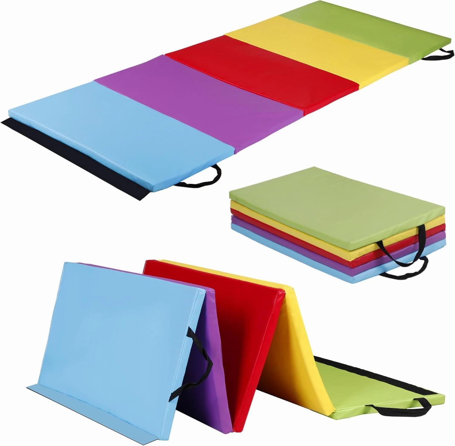 F2C Folding Gymnastics Mat, 4-Panel Gym Mat Tumbling Mat, Lightweight Padded Foldable Exercise Mat with Carry Handles for Home Workouts, Yoga, Kids Play