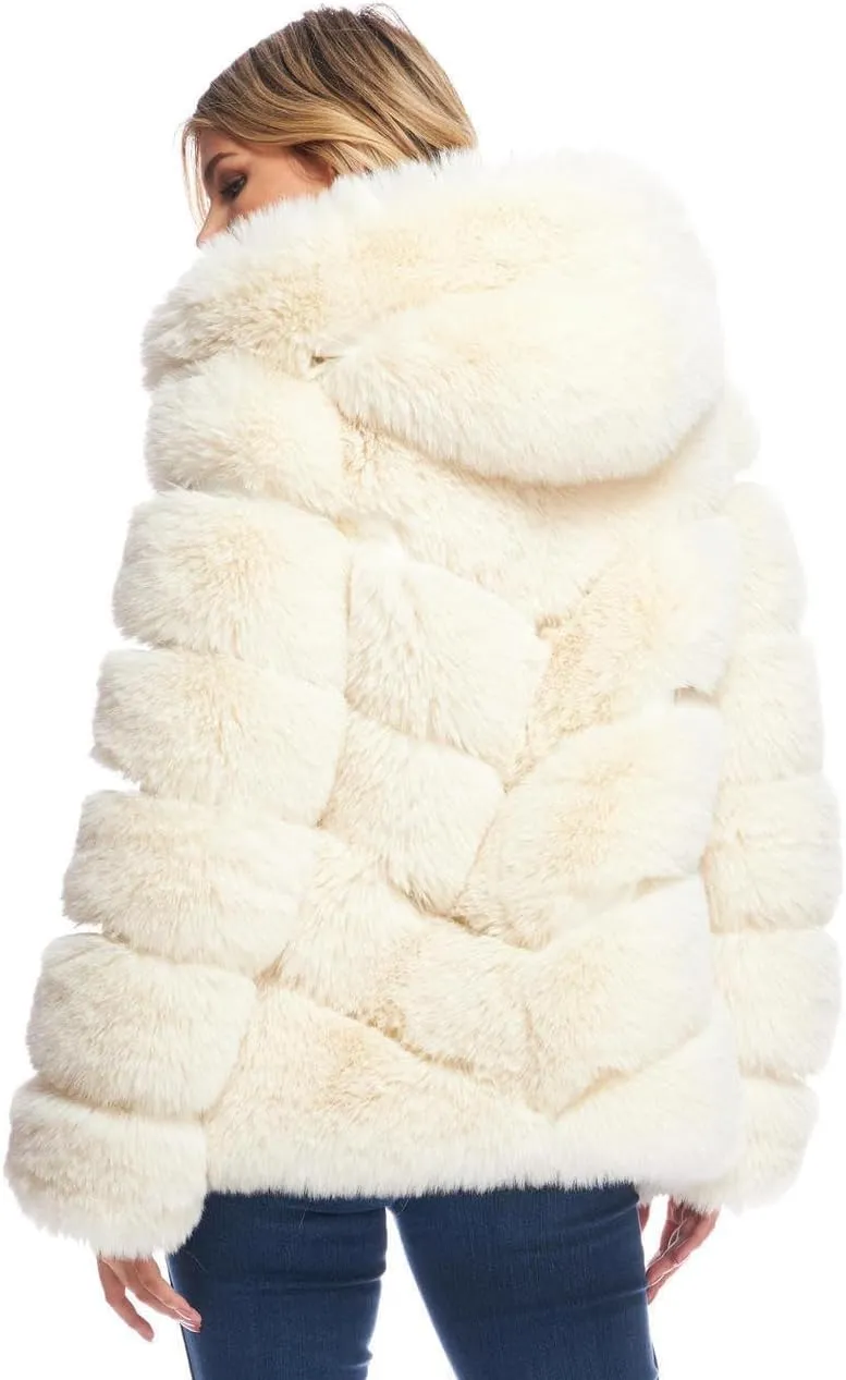 Fabulous-Furs Donna Salyers Fox Faux Fur Chateau Chevron Hooded Coat