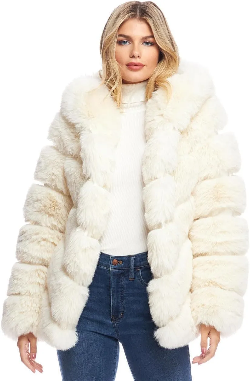 Fabulous-Furs Donna Salyers Fox Faux Fur Chateau Chevron Hooded Coat
