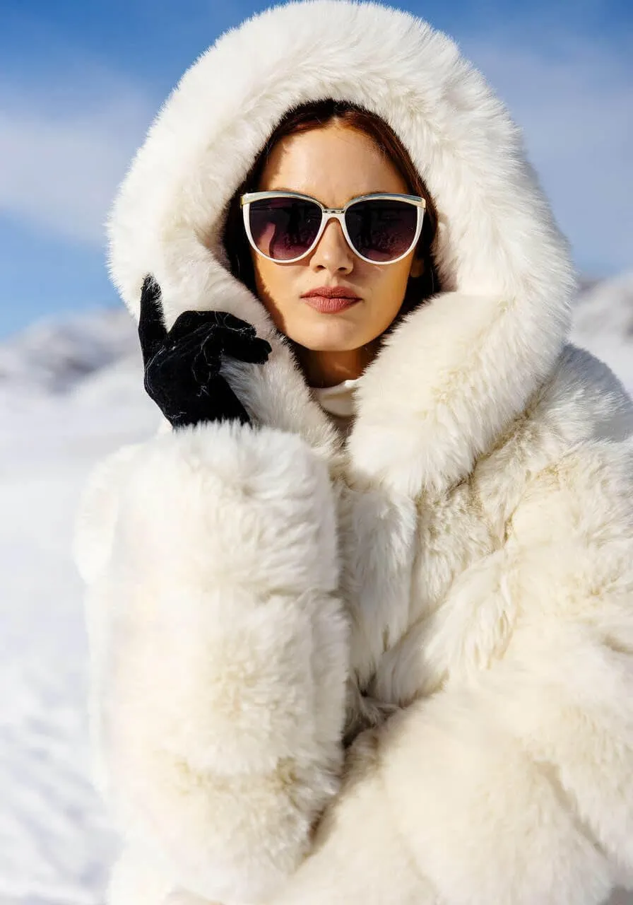 Fabulous-Furs Donna Salyers Fox Faux Fur Chateau Chevron Hooded Coat