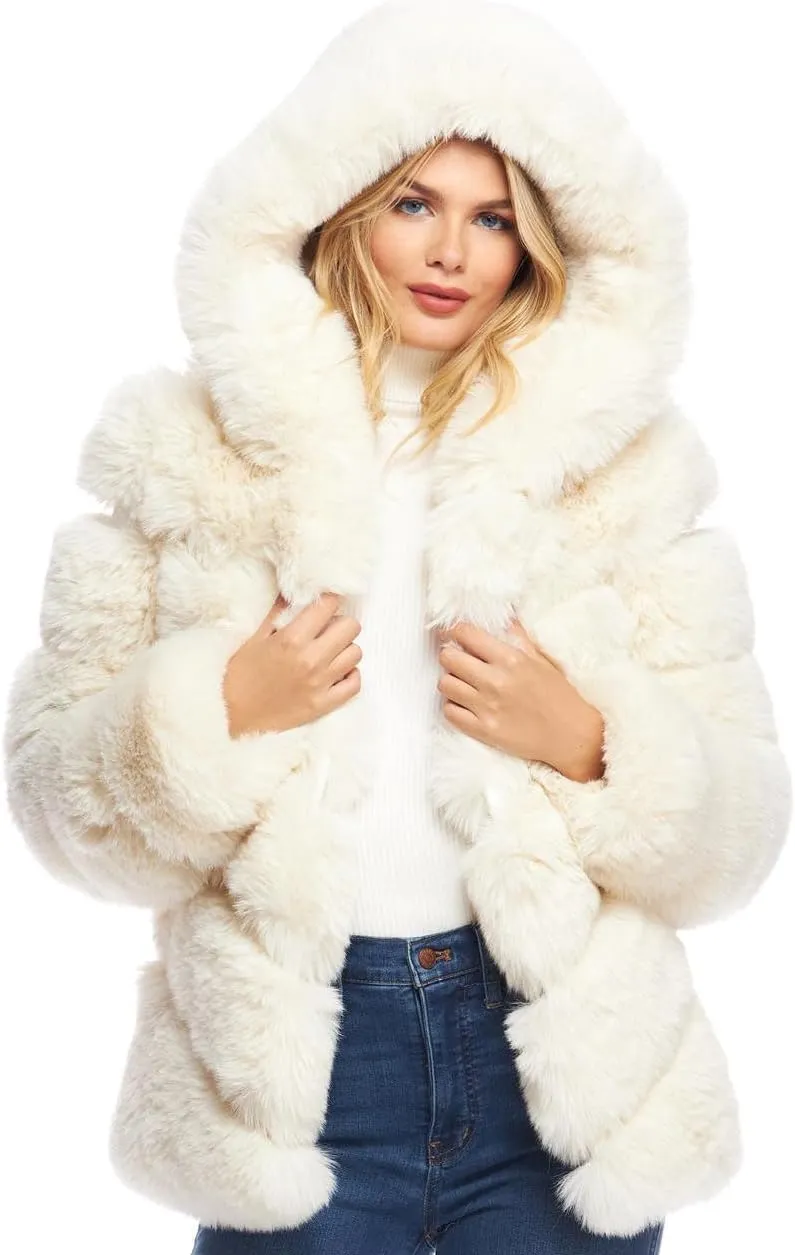 Fabulous-Furs Donna Salyers Fox Faux Fur Chateau Chevron Hooded Coat