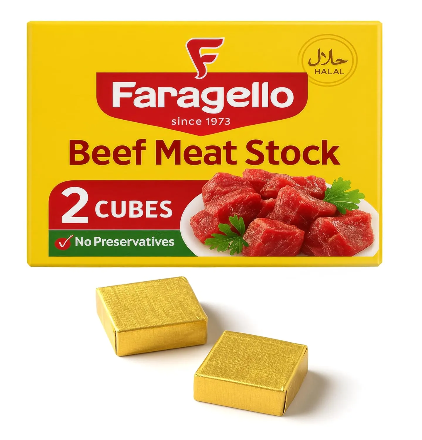 Faragello Halal Beef Bouillon Cubes Instant Beef Meat Stock (24x2 Cubes), 48 Count (Pack of 1)