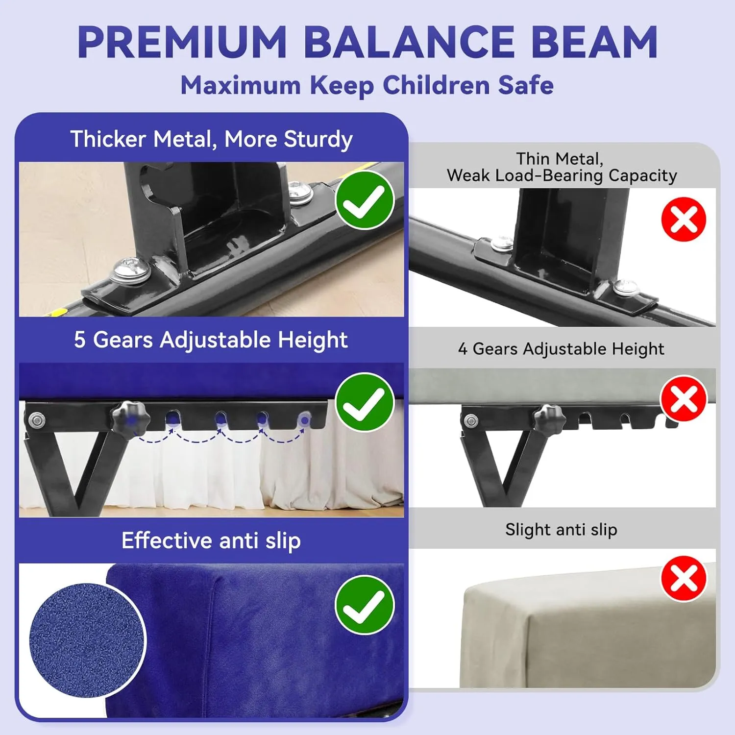 FBSPORT 8ft Adjustable Balance Beam: High and Low Floor Beam Gymnastics Equipment for Kids/Adults,Gymnastics Beam for Training,Practice, Physical Therapy and Professional Home Training with Legs