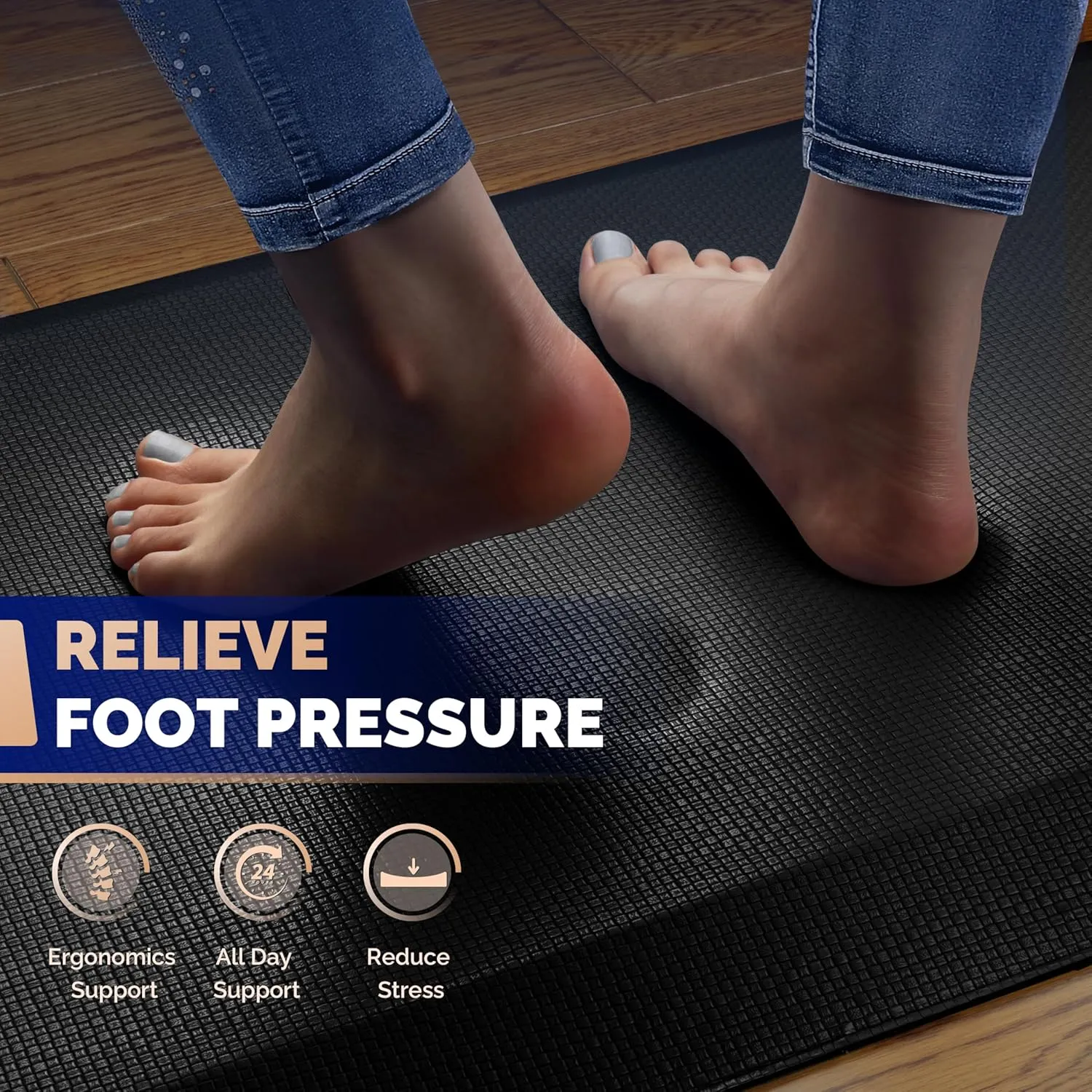 FEATOL Anti Fatigue Mats for Standing, 9/10 Extra Thick Ergonomic Standing Desk Mat, Comfort & Durable Memory Foam Standing Mat at Home,Office All Day (20" x 32", Black)