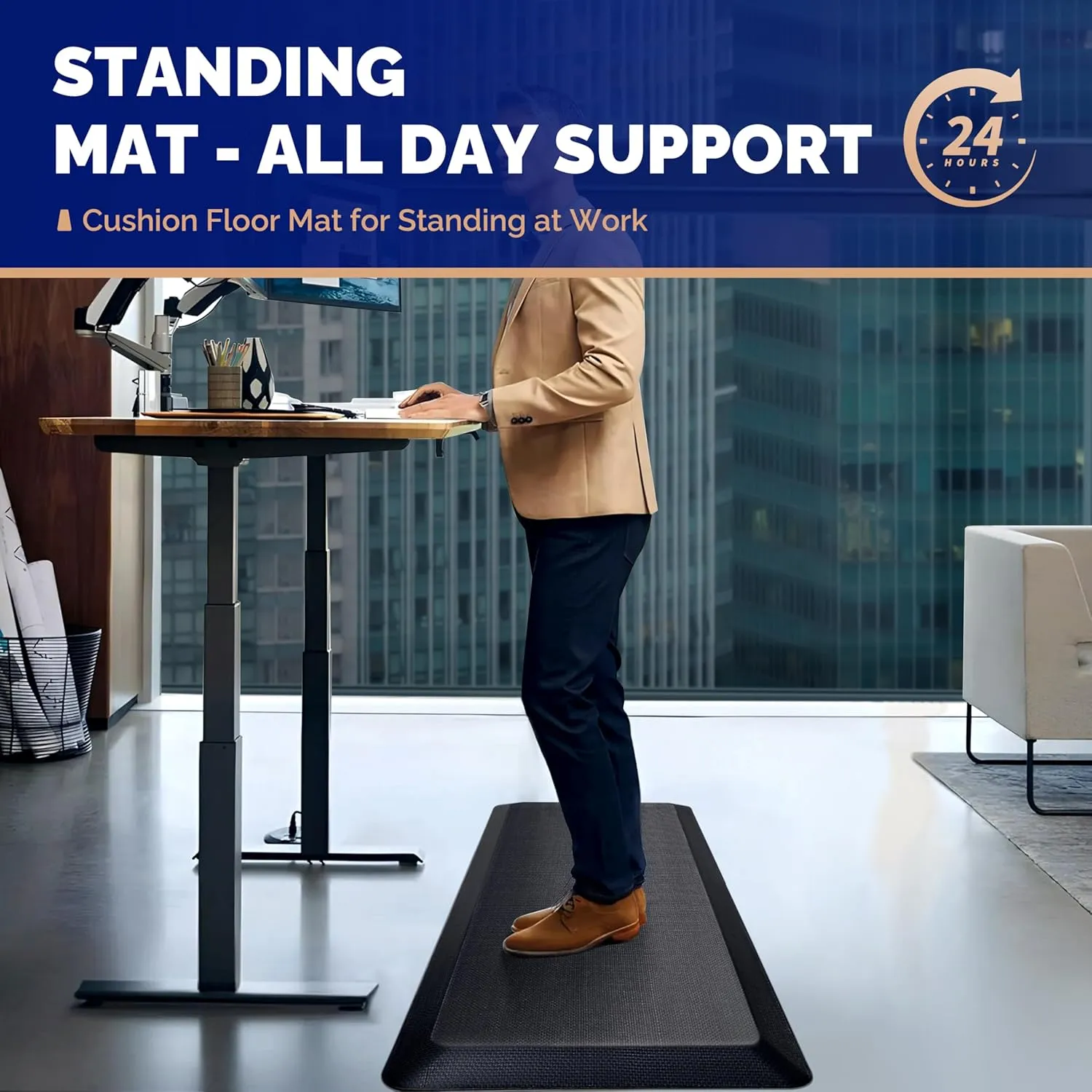 FEATOL Anti Fatigue Mats for Standing, 9/10 Extra Thick Ergonomic Standing Desk Mat, Comfort & Durable Memory Foam Standing Mat at Home,Office All Day (20" x 32", Black)