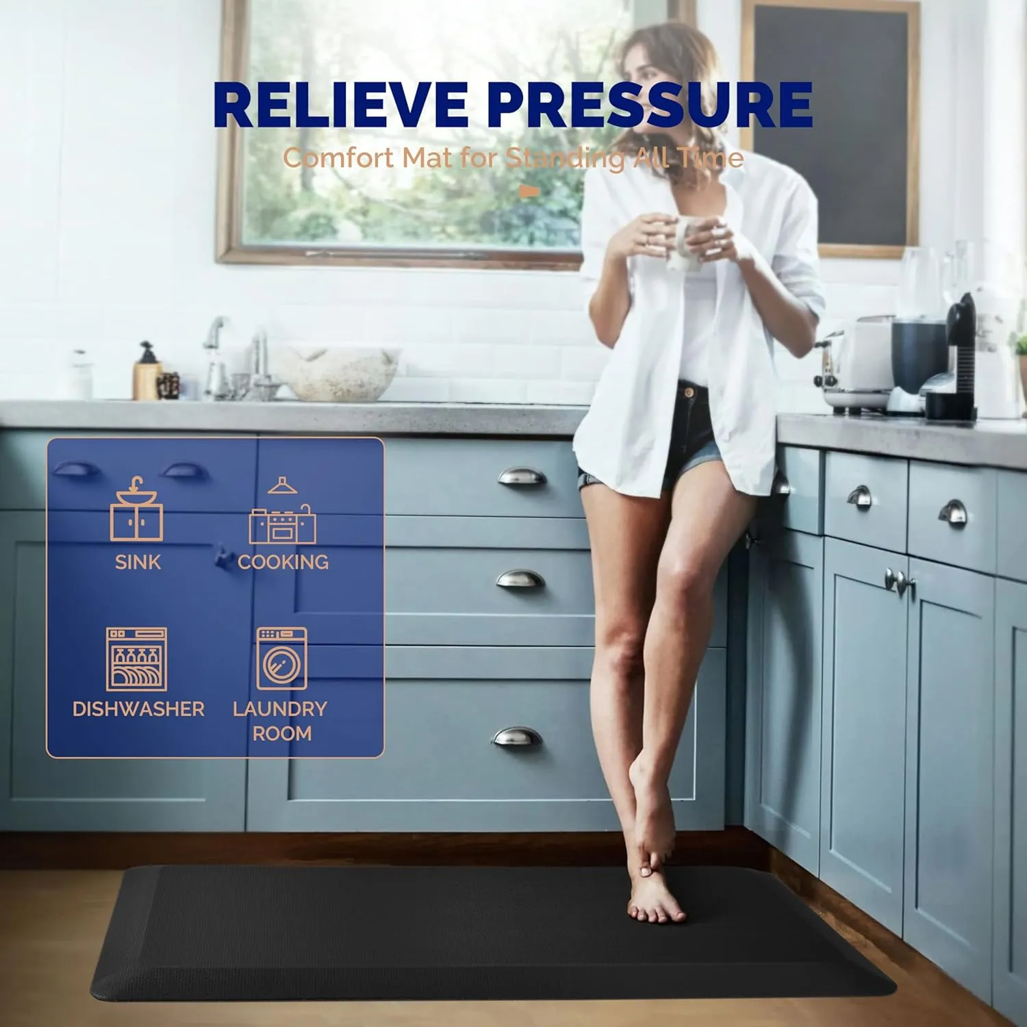 FEATOL Anti Fatigue Mats for Standing, 9/10 Extra Thick Ergonomic Standing Desk Mat, Comfort & Durable Memory Foam Standing Mat at Home,Office All Day (20" x 32", Black)