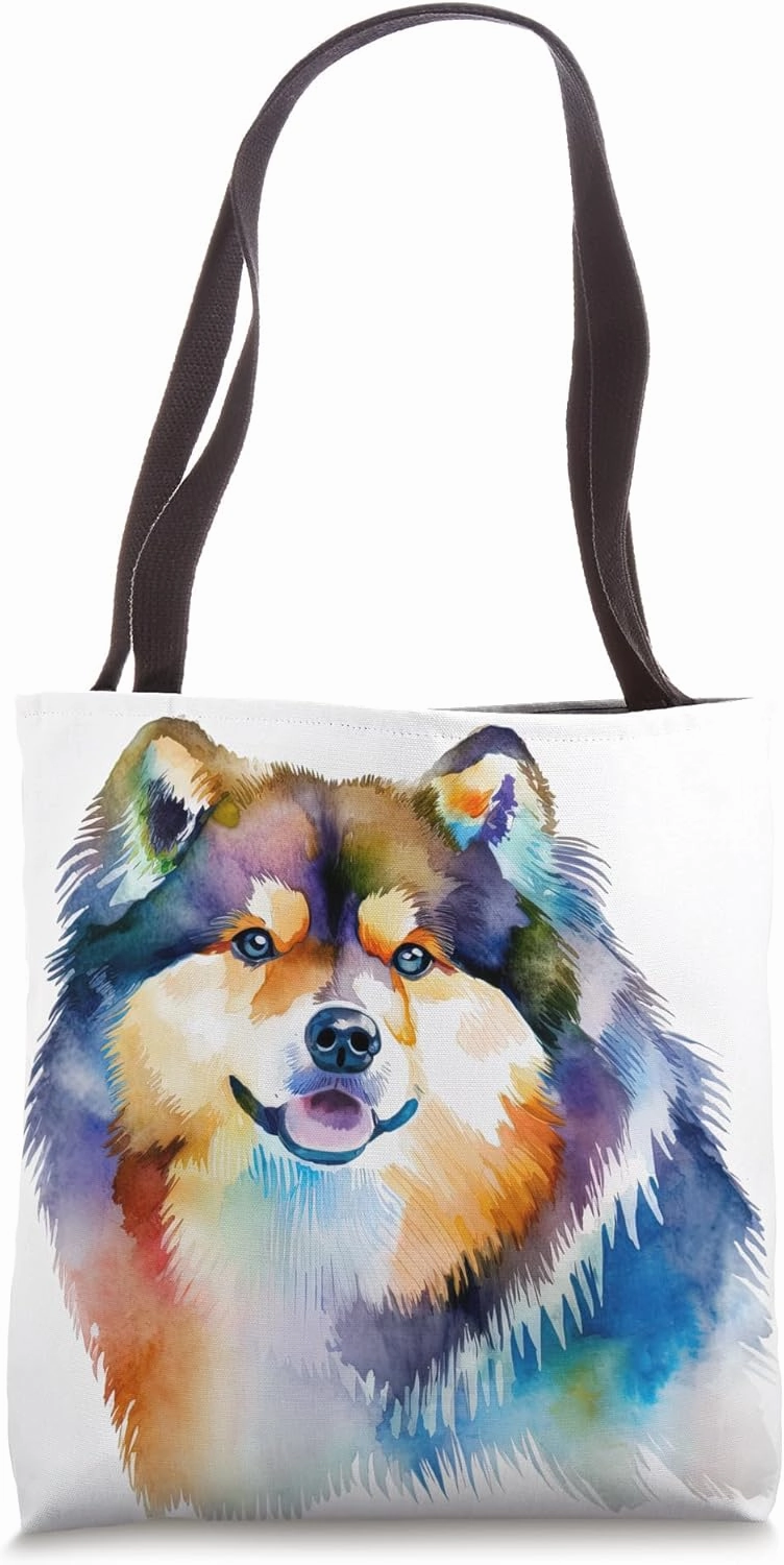 Finnish Lapphund Dog Colorful Watercolor Dog Tote Bag
