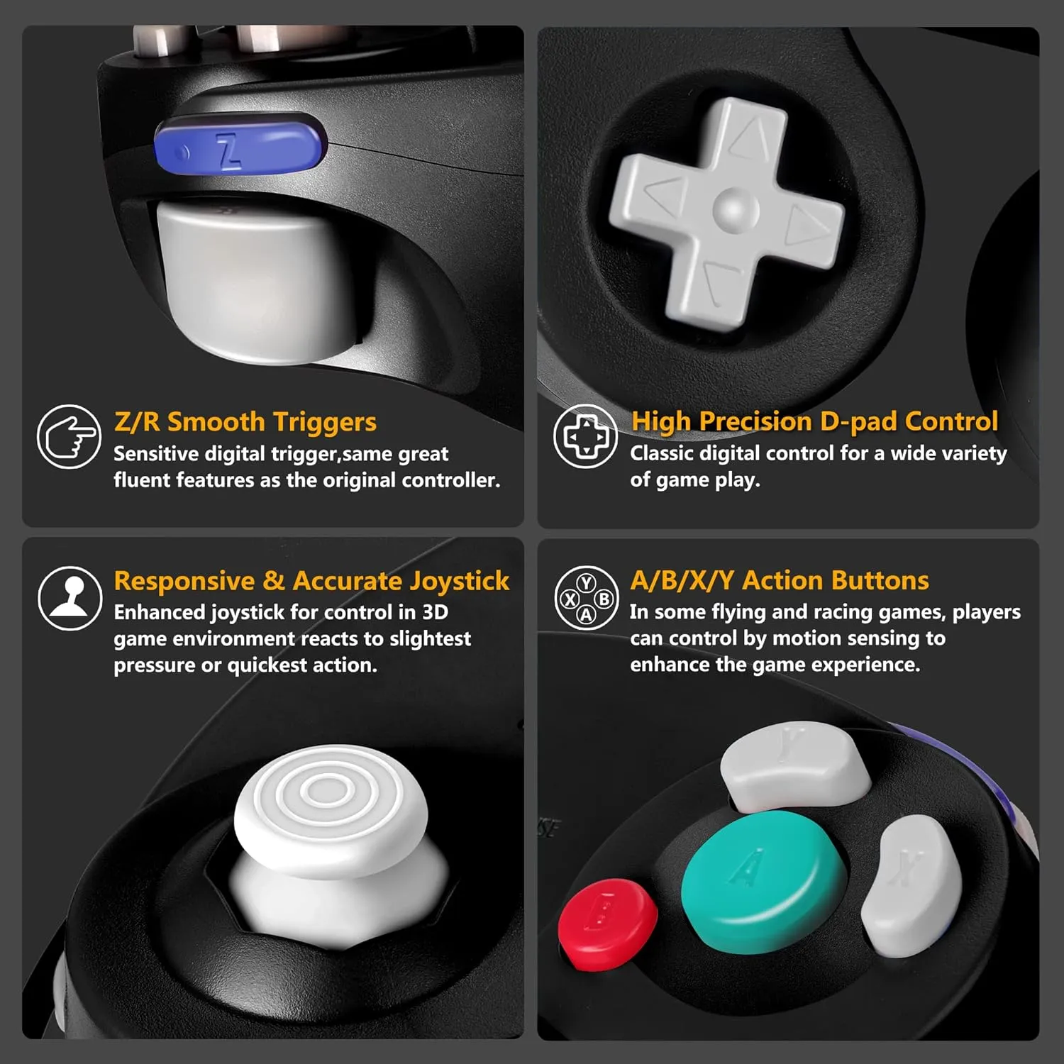 FIOTOK Gamecube Controller, Classic Wired Controller for Wii Nintendo Gamecube (Black-2Pack)