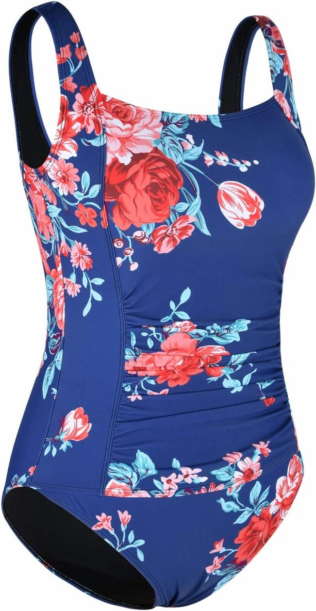 Firpearl Women's Black One Piece Bathing Suit Ruched Tummy Control Swimsuit