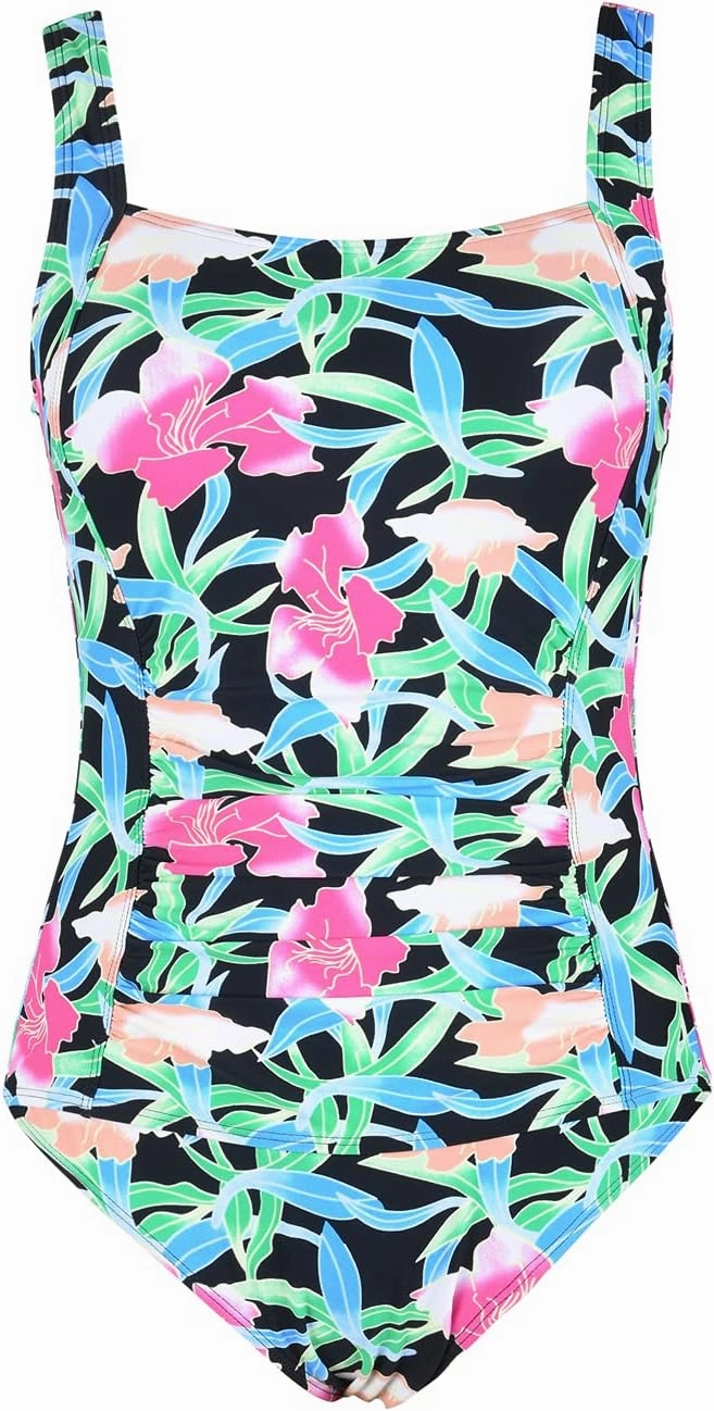 Firpearl Women's Black One Piece Bathing Suit Ruched Tummy Control Swimsuit