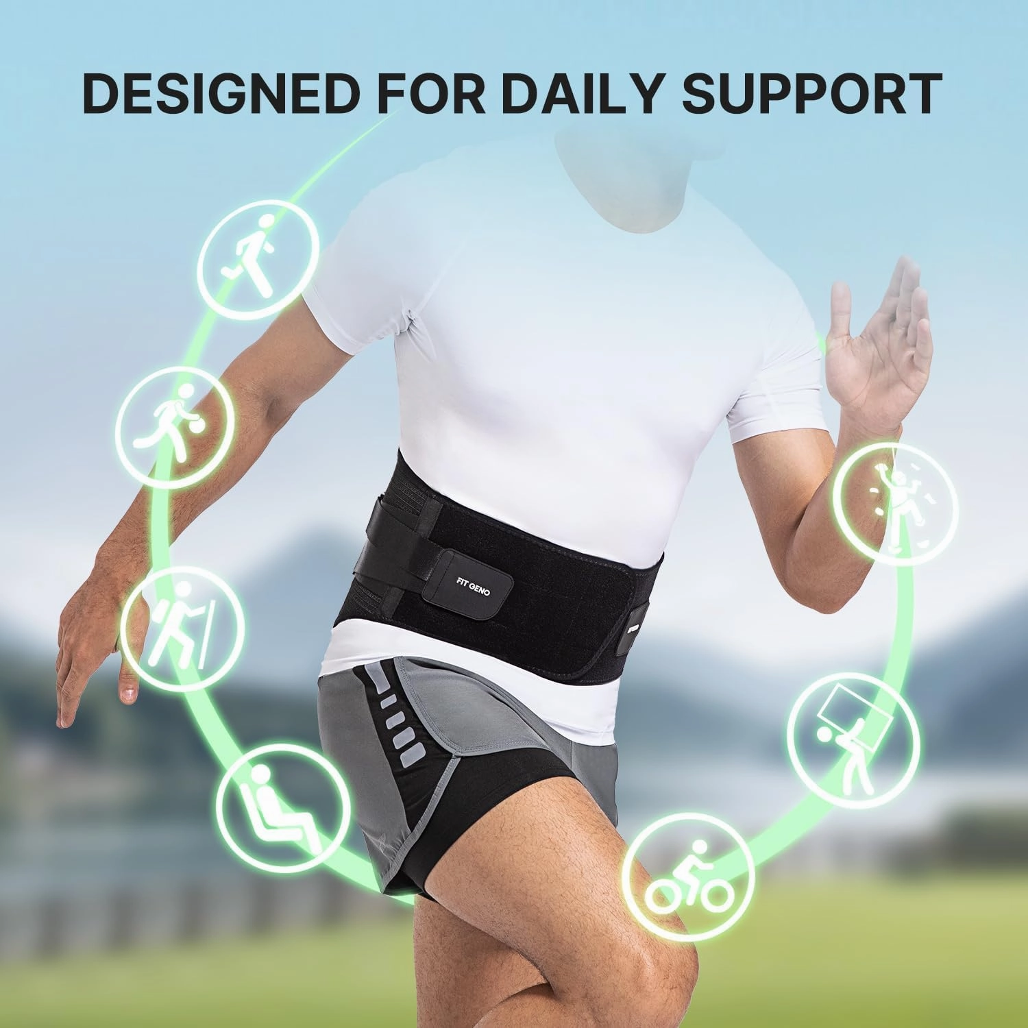Fit Geno Back Brace for Lower Back Pain Relief: Adjustable Support with Ergonomic Lumbar Pad for Herniated Disc Sciatica and Lumbar Strain - Breathable Design for Men & Women (L/XL)