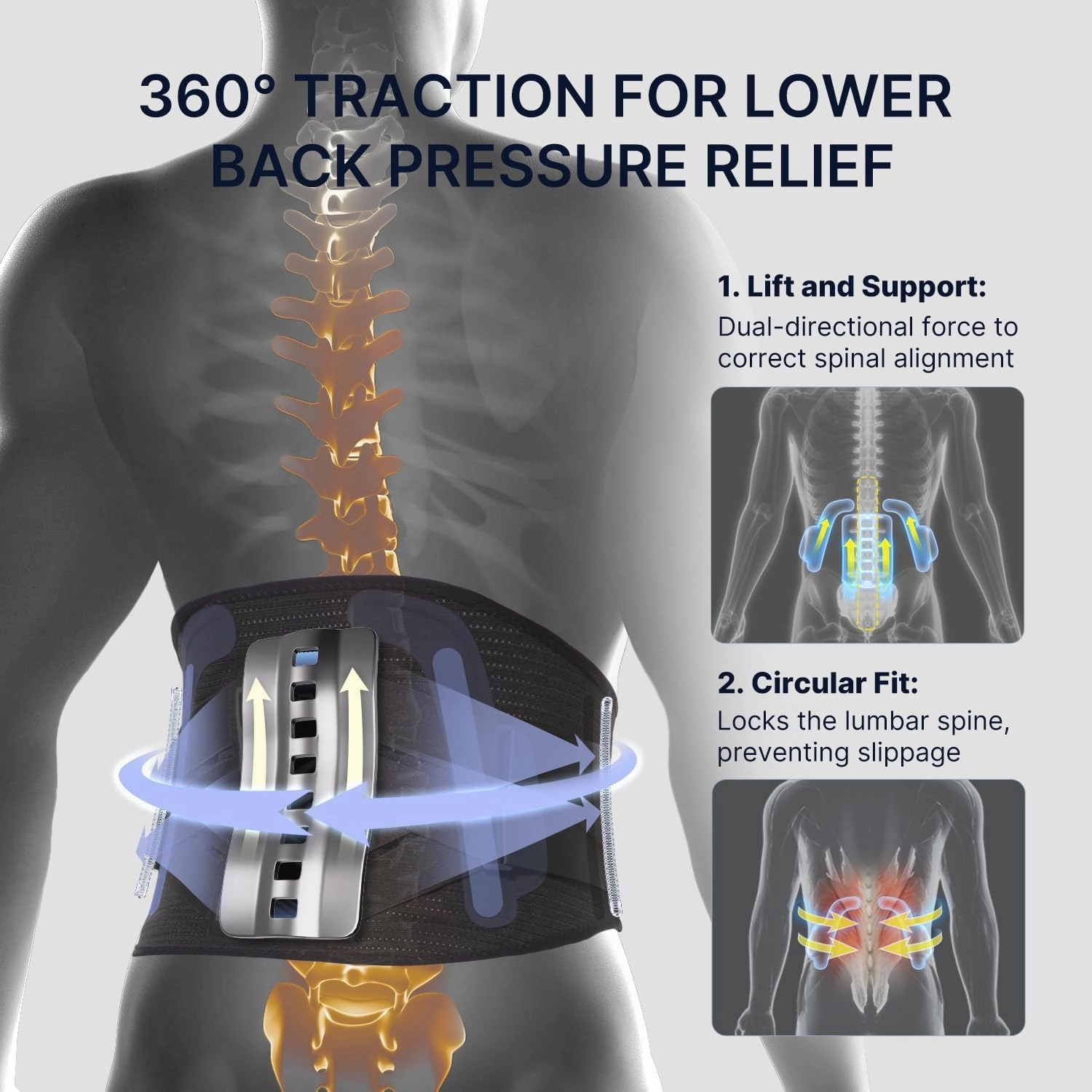 Fit Geno Back Brace for Lower Back Pain Relief: Adjustable Support with Ergonomic Lumbar Pad for Herniated Disc Sciatica and Lumbar Strain - Breathable Design for Men & Women (L/XL)