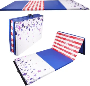 ​Fitvids Folding Exercise Gymnastics Mat, 4'x8'x2" Gym Workout Mat with Carrying Handles 4-Fold High-Density Anti-Tear Portable Fitness Aerobics Mats for Home Gym Yoga Pilates Tumbling MMA Core Training, Multiple Colors