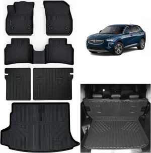 Floor Liners & Cargo Liners & Backrest Mat for 2021-2023 2024 2025 Buick Envision TPE All Weather Protection 2 Rows Car Floor Mats with Trunk Mat Covering The backrest
