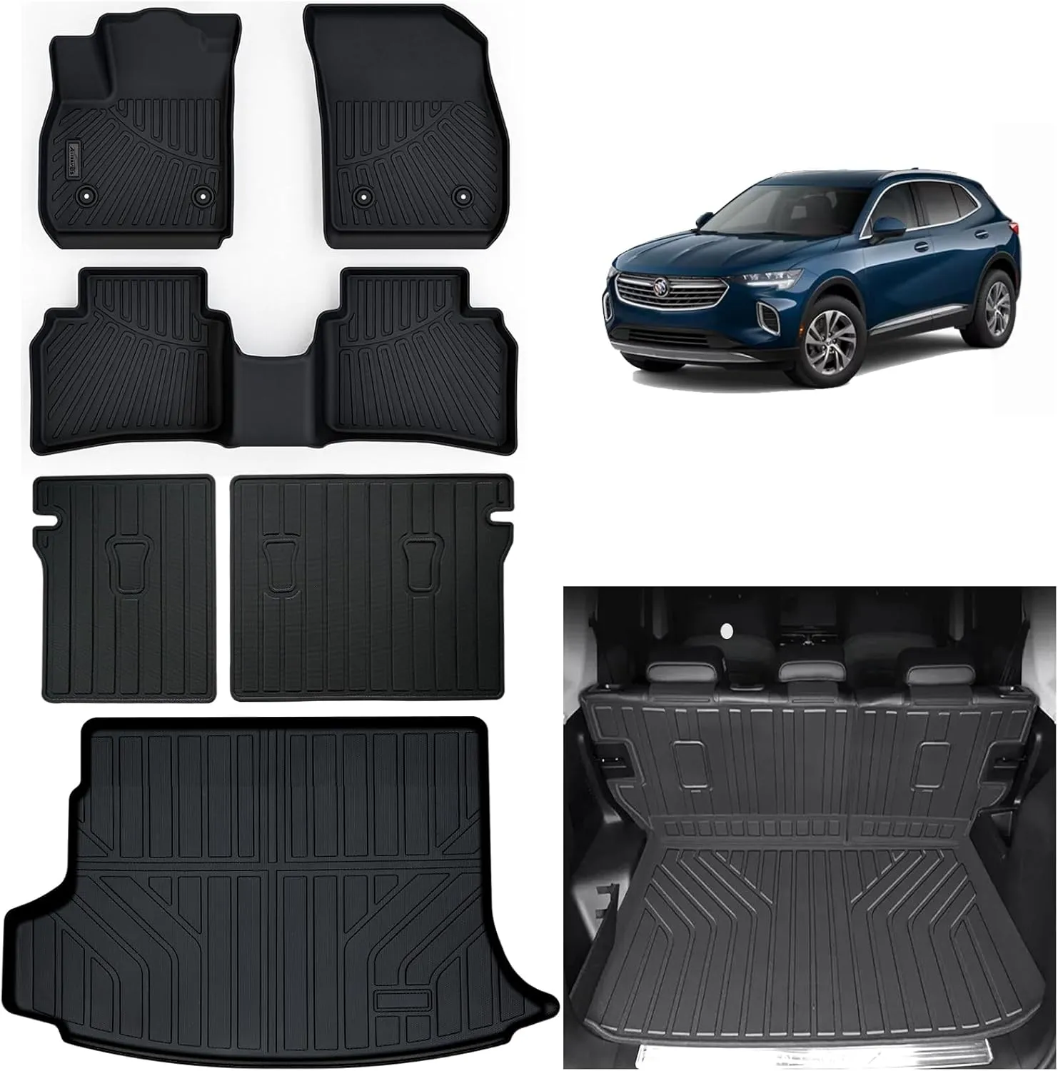 Floor Liners & Cargo Liners & Backrest Mat for 2021-2023 2024 2025 Buick Envision TPE All Weather Protection 2 Rows Car Floor Mats with Trunk Mat Covering The backrest