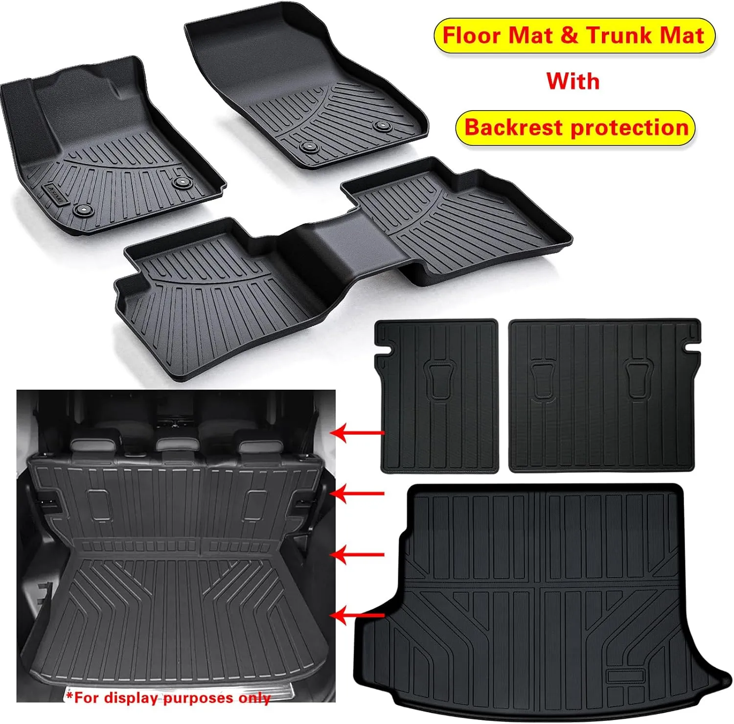 Floor Liners & Cargo Liners & Backrest Mat for 2021-2023 2024 2025 Buick Envision TPE All Weather Protection 2 Rows Car Floor Mats with Trunk Mat Covering The backrest