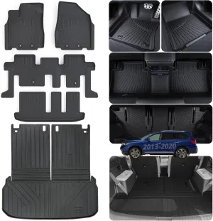 Floor Liners & Large Cargo Liners for 2013-2020 Nissan Pathfinder / 2013 Infiniti JX35 /2014-2020 Infiniti QX60,TPE All Weather Protection with Trunk Mat Covering The Backrest