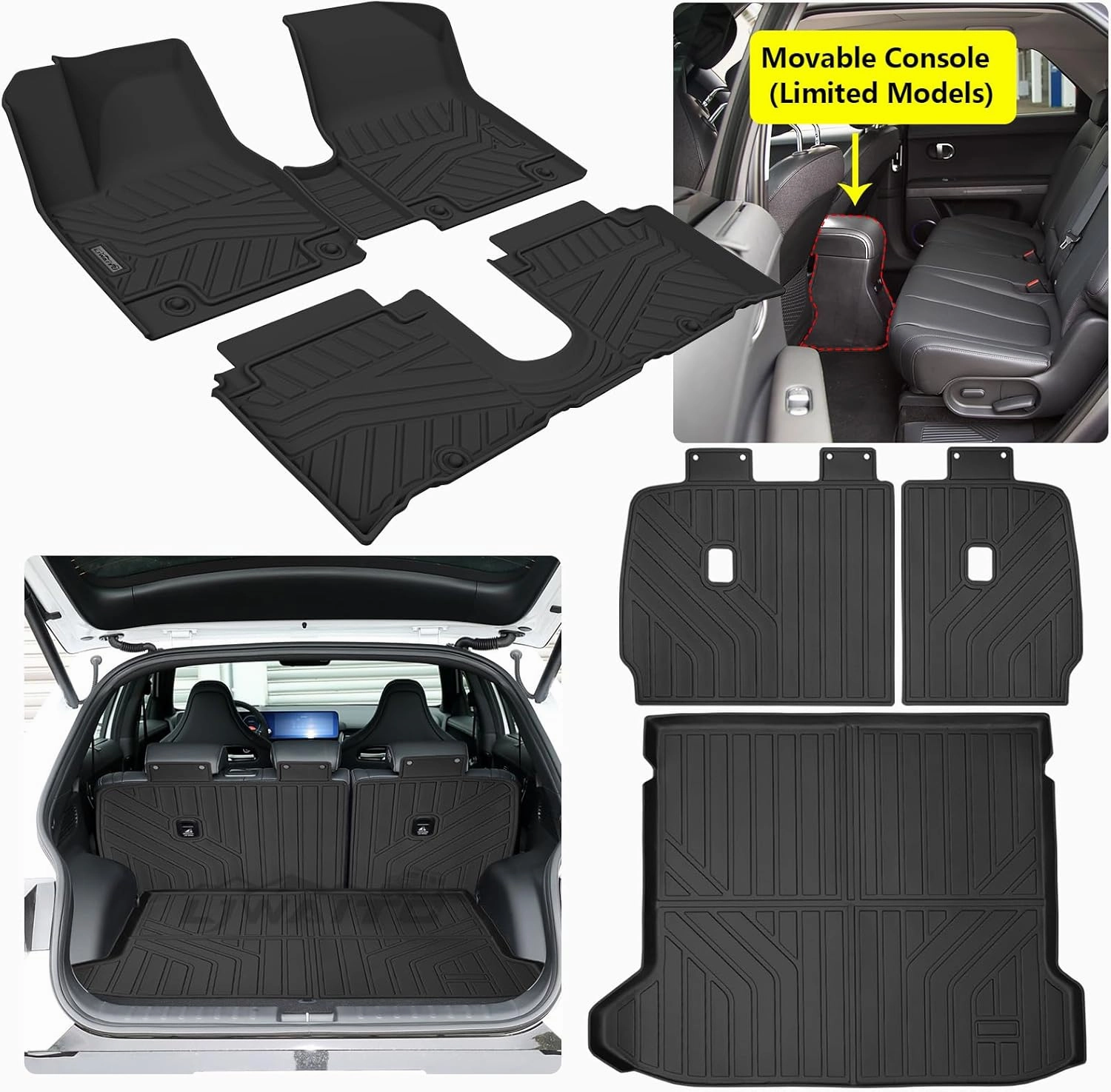 Floor Mats for 2022 2023 2024 Hyundai Ioniq 5 （Only Movable Console）& Trunk Mat & Backrest Mat,TPE All Weather Protection Car Floor Liners with Cargo Liners Backrest for Ioniq5