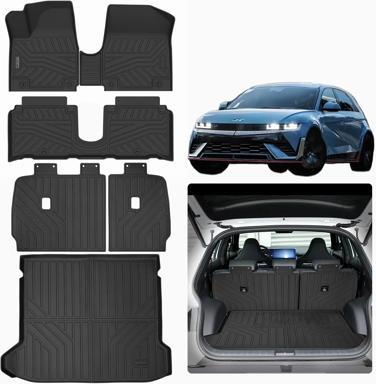 Floor Mats for 2022 2023 2024 Hyundai Ioniq 5 （Only Movable Console）& Trunk Mat & Backrest Mat,TPE All Weather Protection Car Floor Liners with Cargo Liners Backrest for Ioniq5