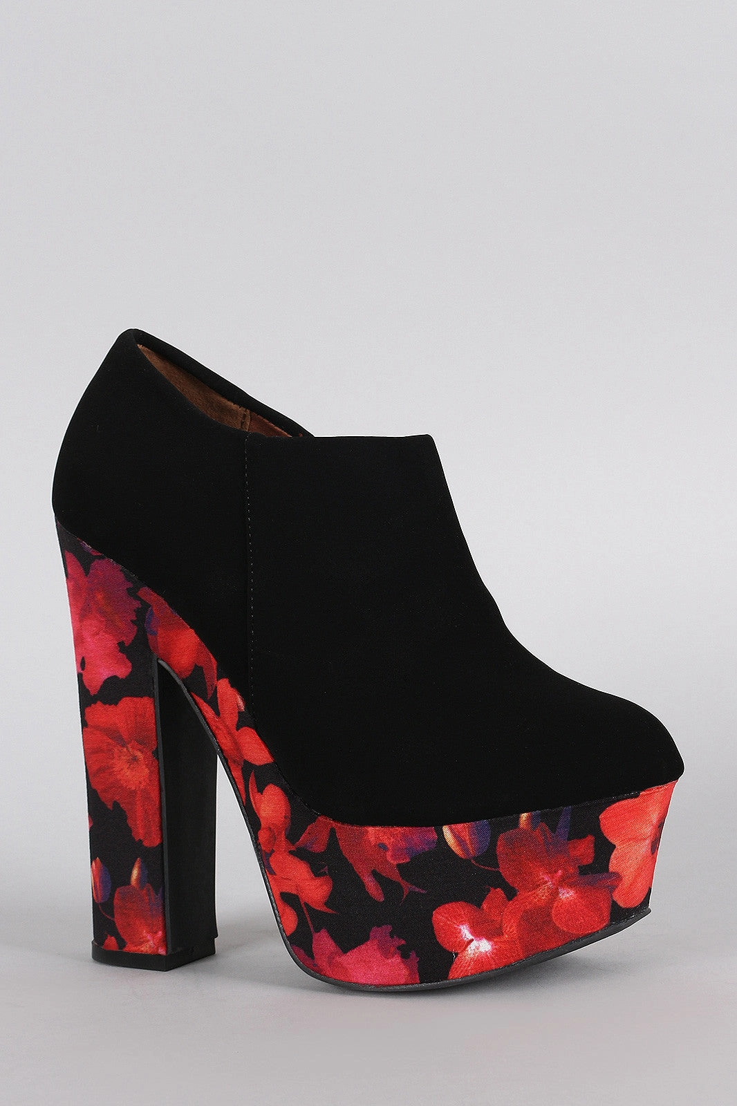 Floral Platform Flexible Flash offer Dollhouse Print Booties Round Toe Heeled