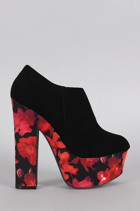 Floral Platform Flexible Flash offer Dollhouse Print Booties Round Toe Heeled