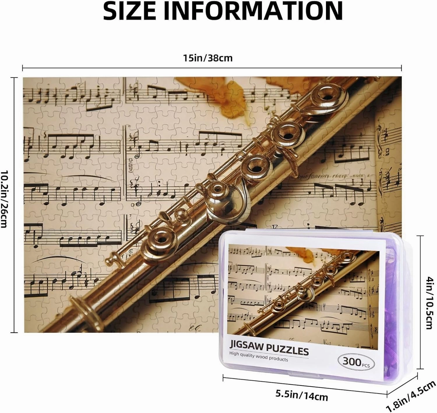 Flute Music Puzzles 500 Pieces Personalized Jigsaw Puzzles with Storage Bag Photos Puzzle for Photos Challenging Picture Puzzle for Family Home Decor Jigsaw (15" x 10.2")