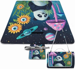 Foldable Space Mushroom Planet Panda Sunflower Art Picnic Mat for Women and Men, Portable Waterproof Beach Blanket for Outdoor Camping Park Travel Accessories