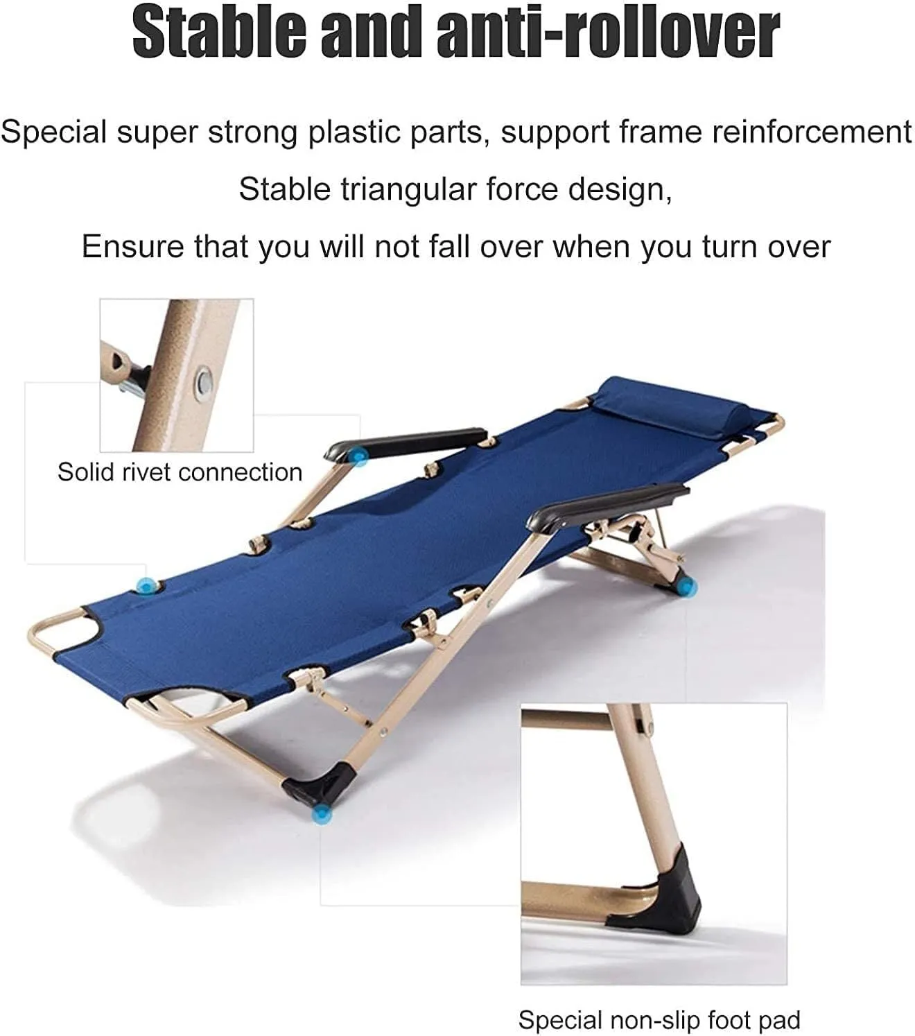 Folding Reclining Chair, Adjustable Office & Terrace Lounge Chair, Portable Camping Sun Lounger with Lake Blue Cotton Pad(Chair Brown Cotton Pad)