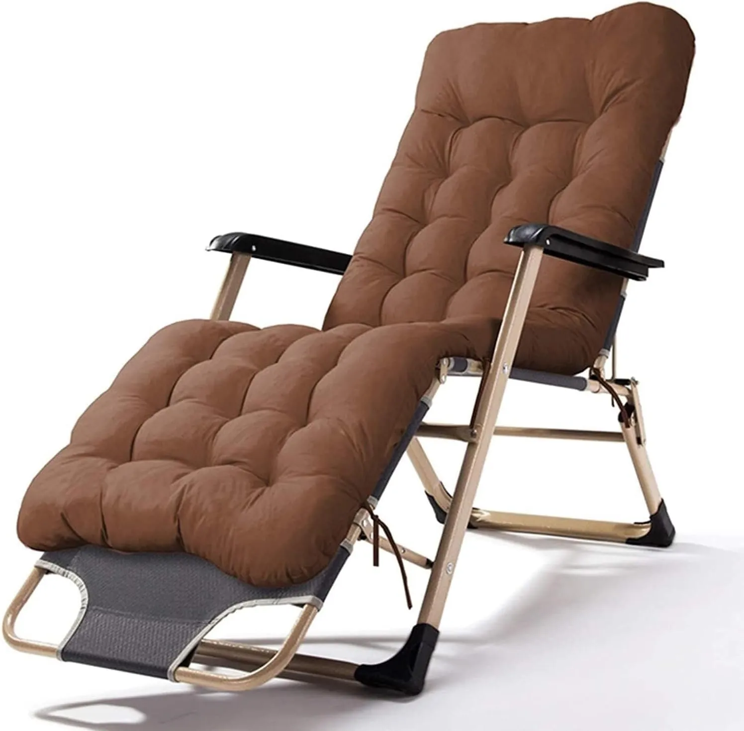 Folding Reclining Chair, Adjustable Office & Terrace Lounge Chair, Portable Camping Sun Lounger with Lake Blue Cotton Pad(Chair Brown Cotton Pad)