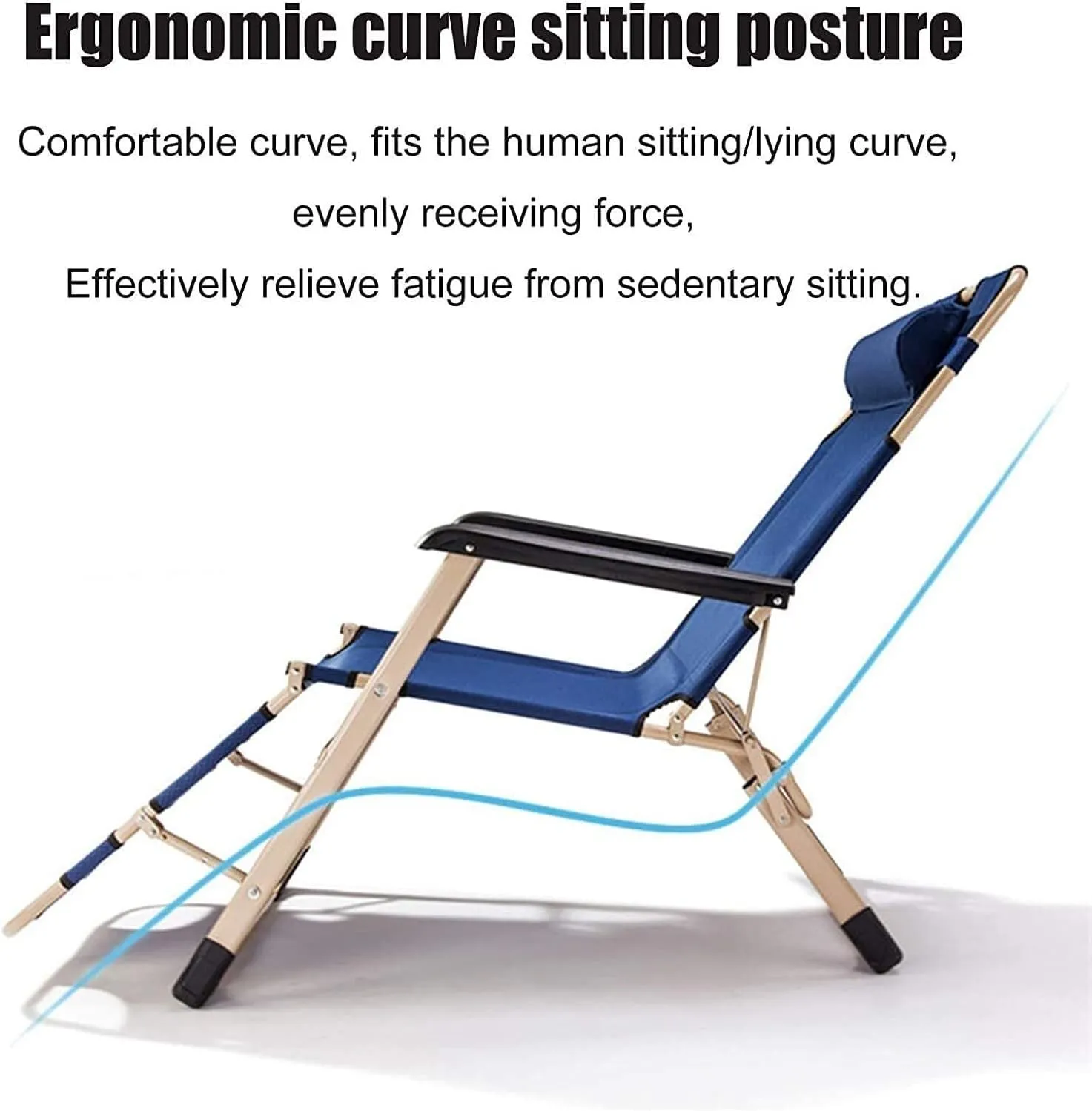 Folding Reclining Chair, Adjustable Office & Terrace Lounge Chair, Portable Camping Sun Lounger with Lake Blue Cotton Pad(Chair Brown Cotton Pad)