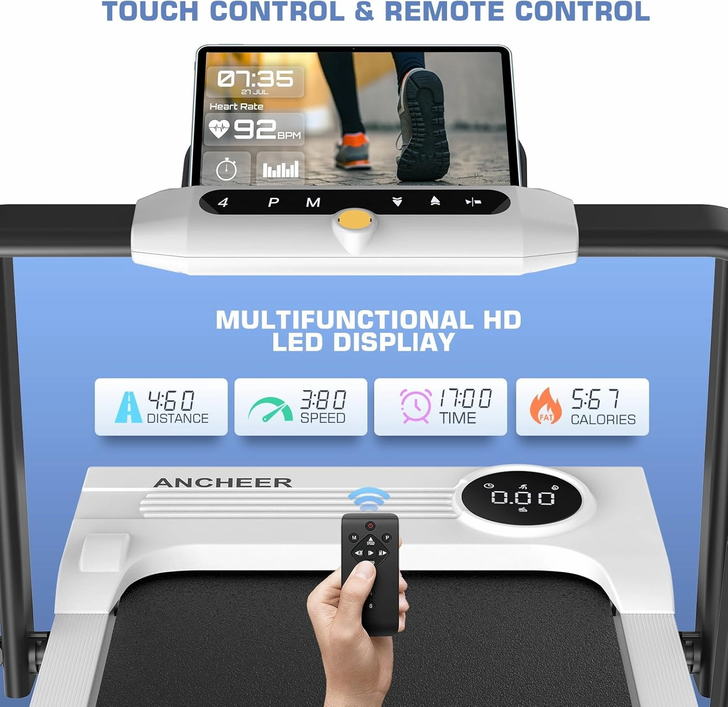 Folding Treadmill with Incline,4 in 1 Foldable Walking Pad with Handle Bar,Under Desk Treadmill for Home Office,Walking Pad 300LBS Weight Capacity/Dual Control/LED Display