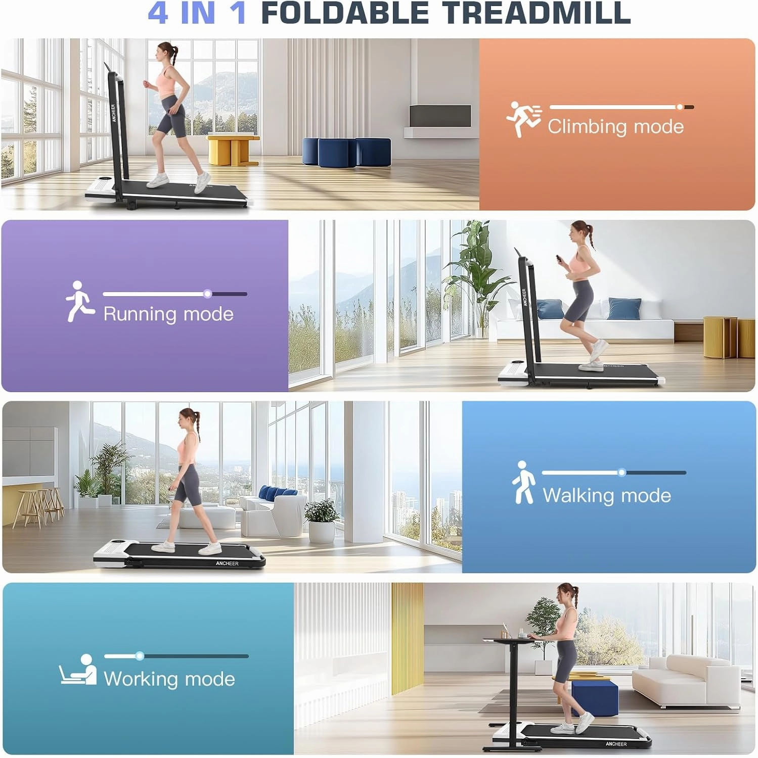 Folding Treadmill with Incline,4 in 1 Foldable Walking Pad with Handle Bar,Under Desk Treadmill for Home Office,Walking Pad 300LBS Weight Capacity/Dual Control/LED Display