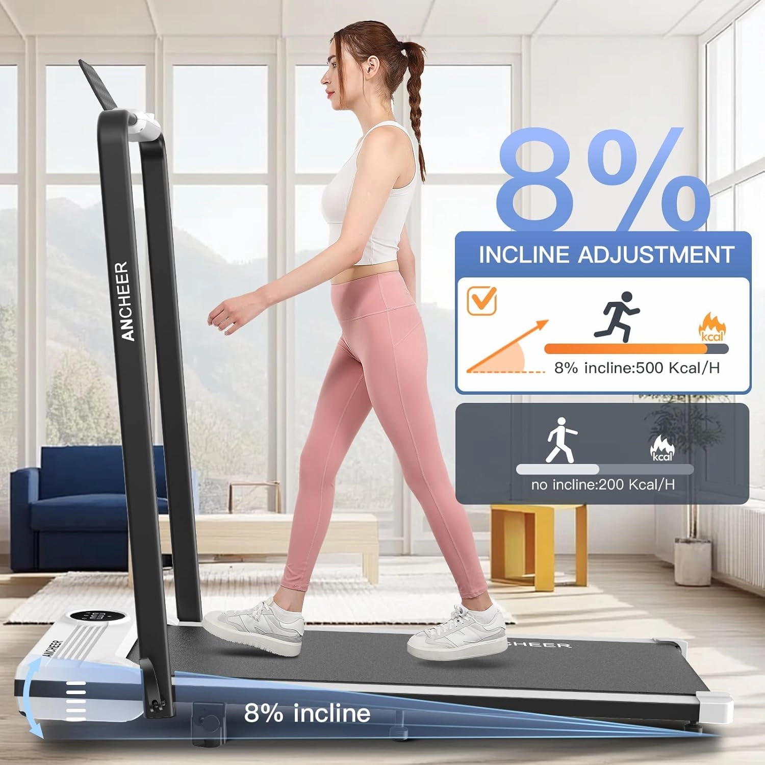 Folding Treadmill with Incline,4 in 1 Foldable Walking Pad with Handle Bar,Under Desk Treadmill for Home Office,Walking Pad 300LBS Weight Capacity/Dual Control/LED Display