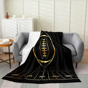 Football Blanket Throw 50x60 Inch Sport Player Throw Blanket for Boys Girls Teens Kids Rugby Sports Black Golden Ball Fleece Blanket American Football Warm Soft Room Decor Fuzzy Blanket