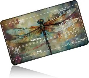 for MTG Playmat 24 x 14 Inches, Card Playmat Stitched with Magic Zones Commander Deck Gaming Desk Mat Card Gameplay Pad for MTG TCG Trading Card Inked Game - Dragonfly