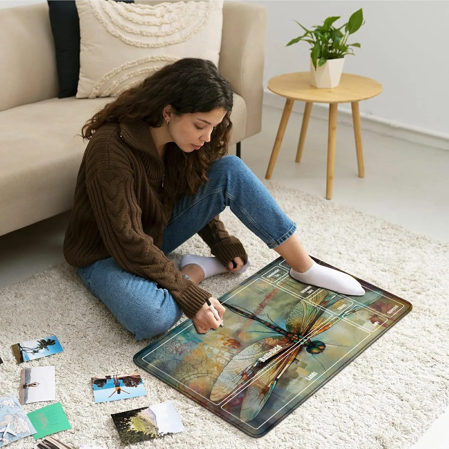 for MTG Playmat 24 x 14 Inches, Card Playmat Stitched with Magic Zones Commander Deck Gaming Desk Mat Card Gameplay Pad for MTG TCG Trading Card Inked Game - Dragonfly
