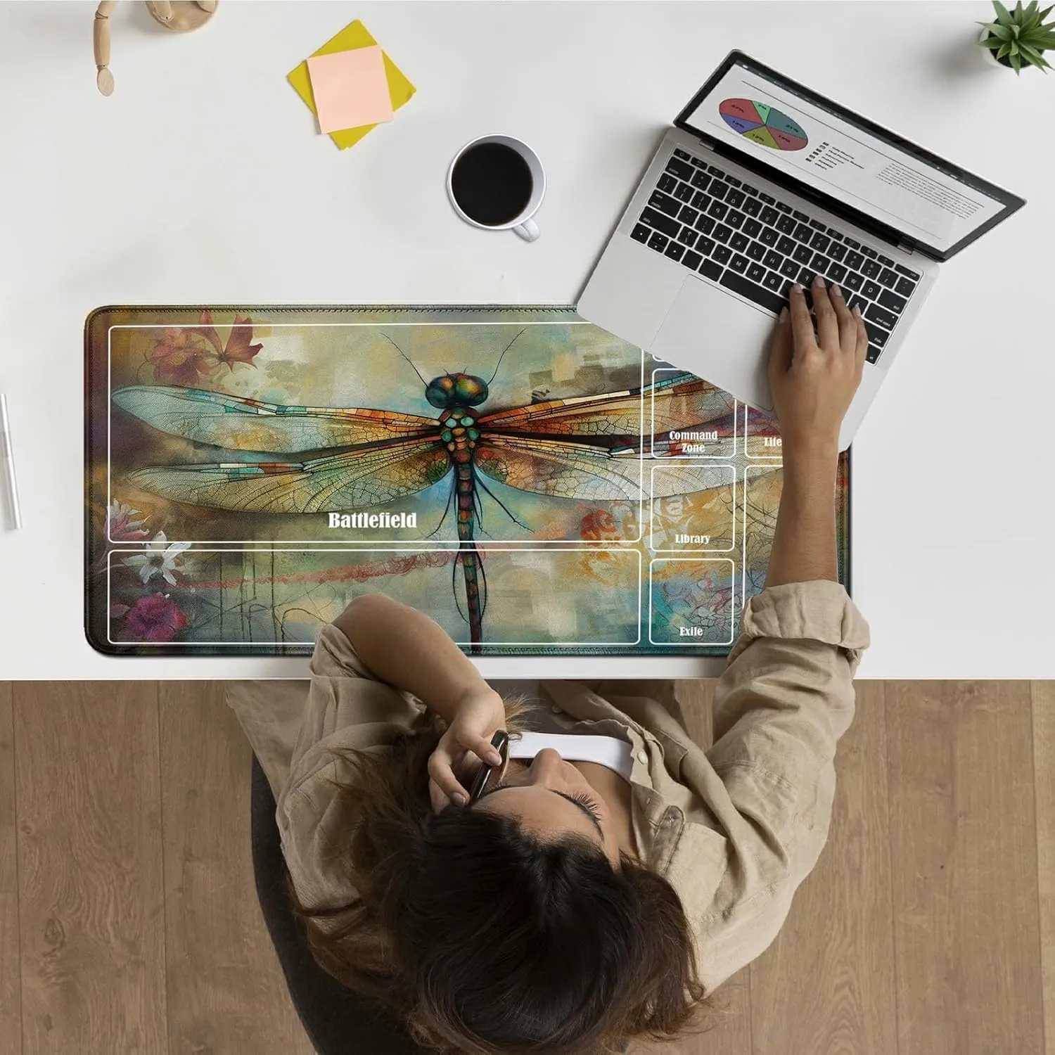 for MTG Playmat 24 x 14 Inches, Card Playmat Stitched with Magic Zones Commander Deck Gaming Desk Mat Card Gameplay Pad for MTG TCG Trading Card Inked Game - Dragonfly