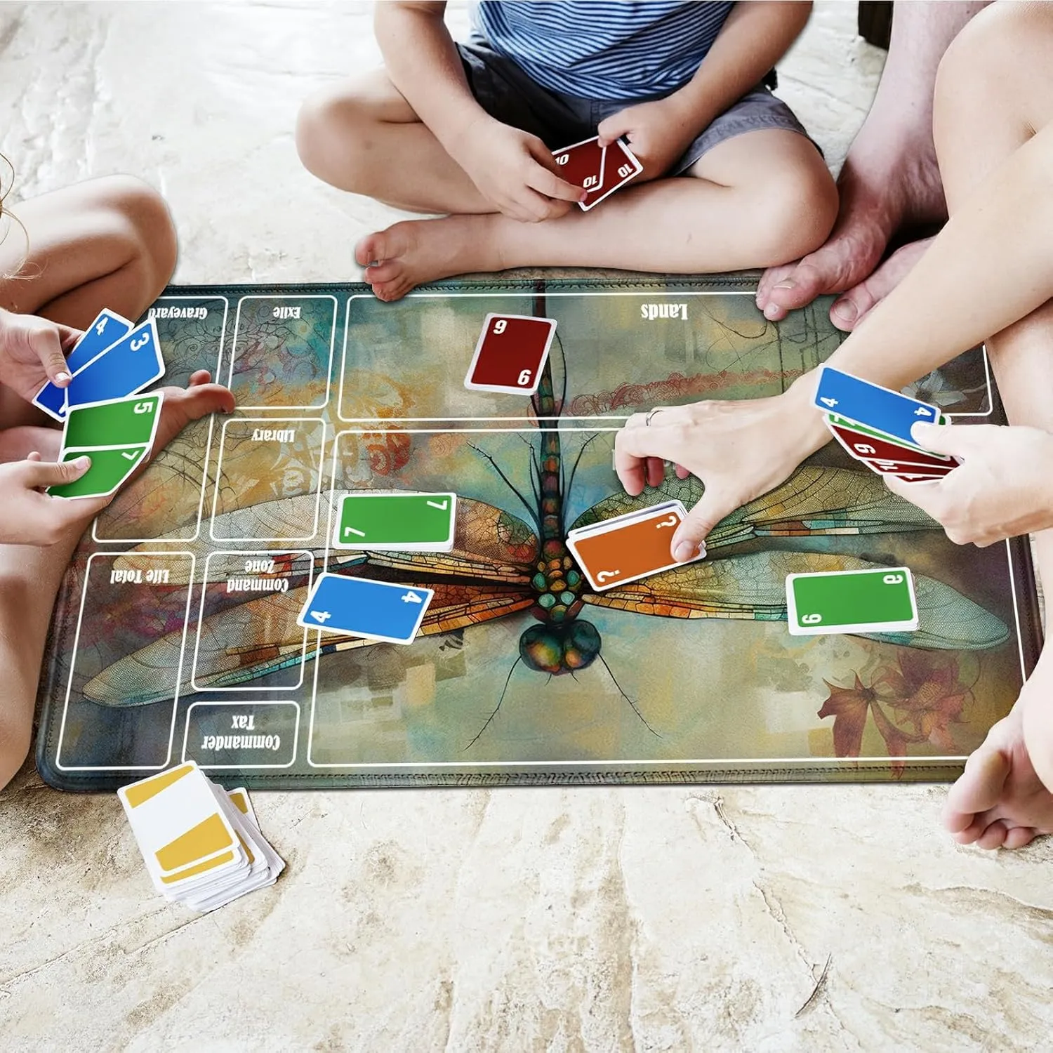 for MTG Playmat 24 x 14 Inches, Card Playmat Stitched with Magic Zones Commander Deck Gaming Desk Mat Card Gameplay Pad for MTG TCG Trading Card Inked Game - Dragonfly