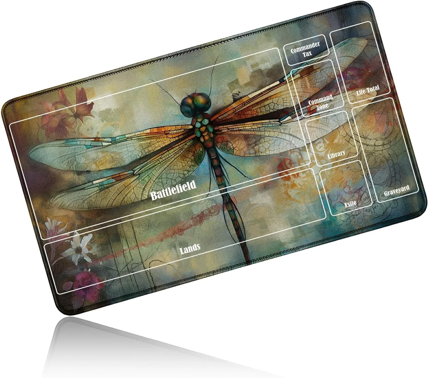for MTG Playmat 24 x 14 Inches, Card Playmat Stitched with Magic Zones Commander Deck Gaming Desk Mat Card Gameplay Pad for MTG TCG Trading Card Inked Game - Dragonfly