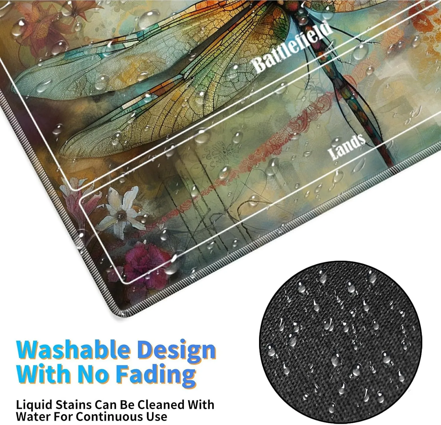for MTG Playmat 24 x 14 Inches, Card Playmat Stitched with Magic Zones Commander Deck Gaming Desk Mat Card Gameplay Pad for MTG TCG Trading Card Inked Game - Dragonfly