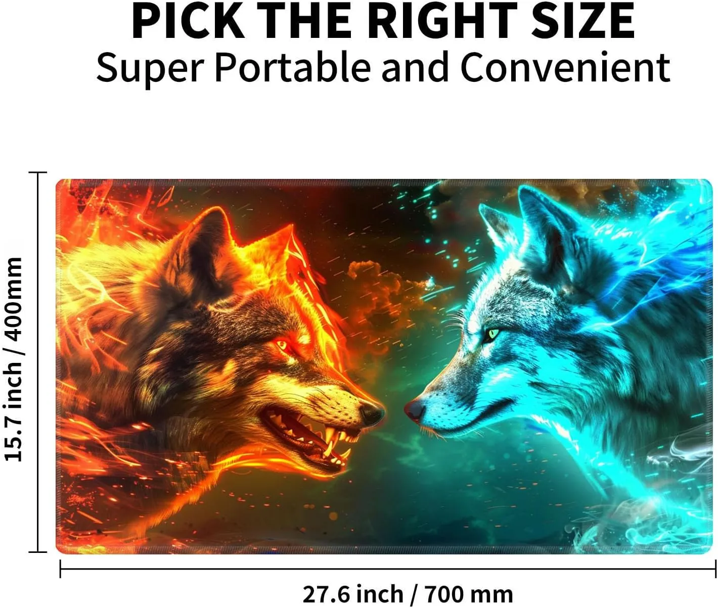for MTG Playmat for Trading Card Games, Non-Slip Rubber Smooth Surface with Stitched Edges, Durable Desk Pad for Card Games, Custom Anime Playmat, Wolf Head in Fire Ice Blue