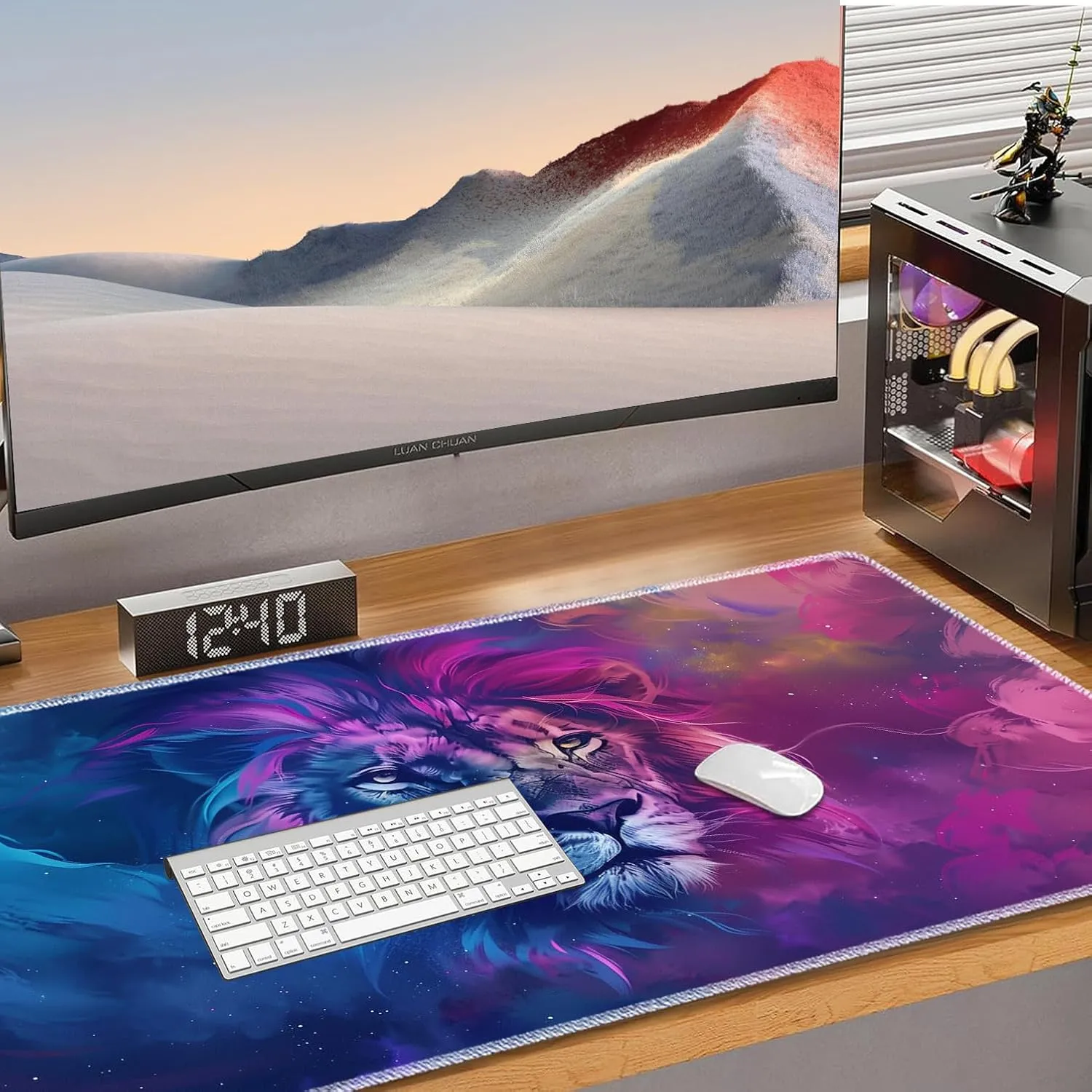 for MTG Playmat Non-Slip Rubber Play Mat with Storage Bag Combination, Ideal for Card Game Lovers TCG Play Mat, Blue and Purple Lion