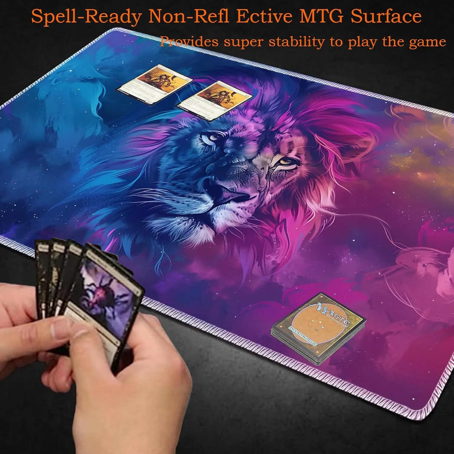 for MTG Playmat Non-Slip Rubber Play Mat with Storage Bag Combination, Ideal for Card Game Lovers TCG Play Mat, Blue and Purple Lion