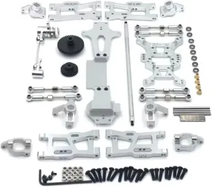 for Wltoys 144001 144002 144010 1/14 Metal Upgrade Parts Kits for Swing Arm Link Rod Steering Block RC Car Accessories Replacement RC Car DIY Parts(Silver)
