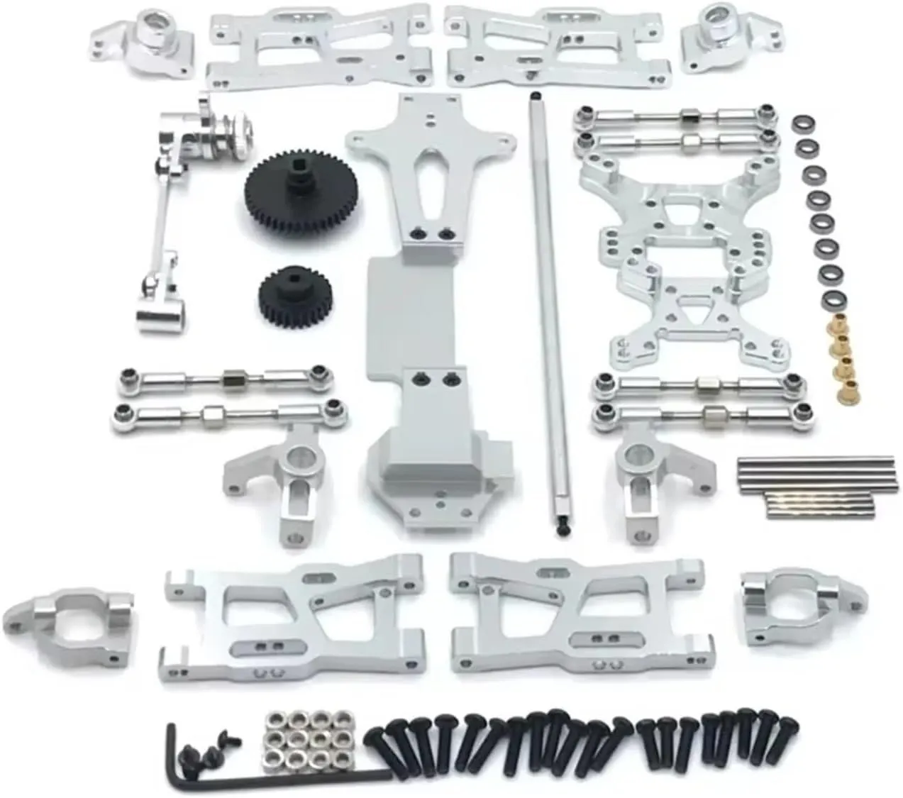 for Wltoys 144001 144002 144010 1/14 Metal Upgrade Parts Kits for Swing Arm Link Rod Steering Block RC Car Accessories Replacement RC Car DIY Parts(Silver)