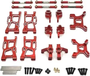 for Wltoys 144001 144010 124007 124008 124017 124019 Metal Suspension Arm Steering Cup Hub Carrier Shock Tower Link Rc Car Upgrade Parts RC Car DIY Parts(Red)